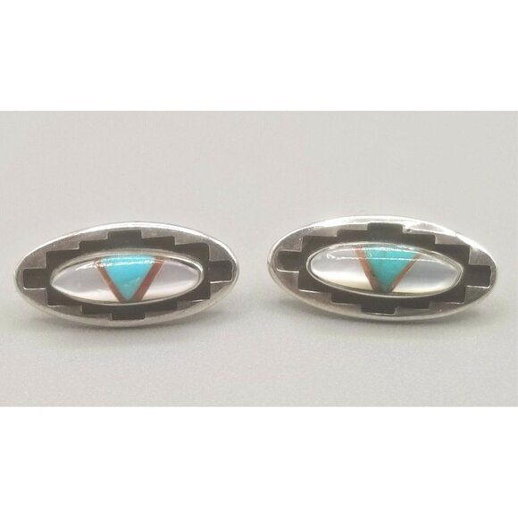 Teme Jewelry - Teme Sterling Silver Zumi Inlayed Stones Native American Earrings Signed